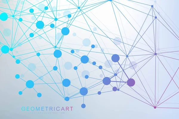 Geometrické abstraktní pozadí s připojenou čárou a tečkami. Struktura molekuly a komunikace. Vizualizace velkých dat. Lékařství, technologie, vědecké zázemí. Vektorová ilustrace. — Stockový vektor