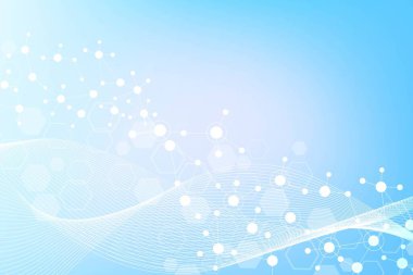 Bilim ağı şablonu, noktaları ve çizgileri birleştiriyor. Teknoloji altıgenlerin yapısı veya moleküler bağlantı elementleri.