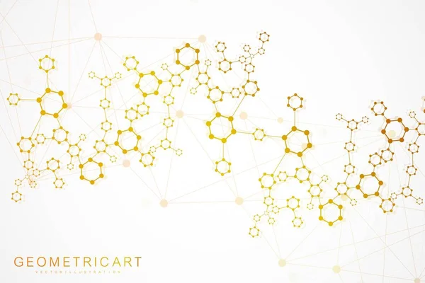 Fond futuriste moderne du modèle hexagonal scientifique. Fond abstrait virtuel avec particule, structure moléculaire pour la médecine, la technologie, la chimie, la science. Réseau social vecteur — Image vectorielle
