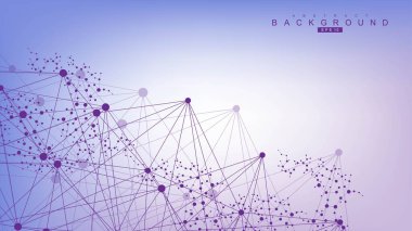 Bağlı çizgi ve noktalarla Geometrik soyut arkaplan. Yapı molekülü ve iletişim. Büyük Veri Görselleştirme. Tıp, teknoloji, bilim geçmişi. Vektör illüstrasyonu.
