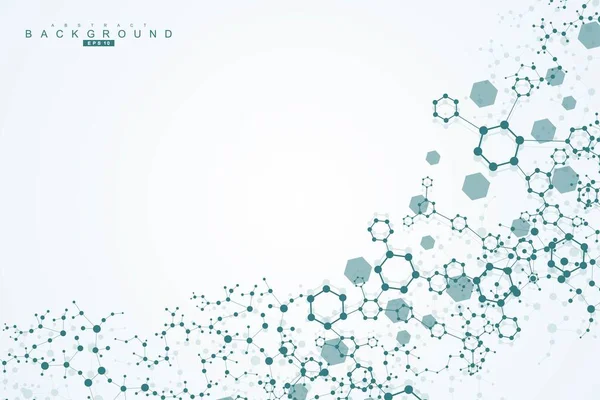 Modèle de réseau scientifique, lignes et points de connexion. Technologie hexagones structure ou éléments de connexion moléculaire. — Image vectorielle