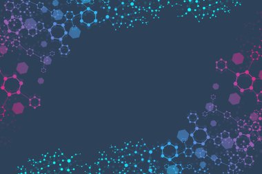 Bilimsel altıgen kalıbın modern fütüristik arka planı. Parçacık, tıbbi, teknoloji, kimya ve bilim için molekül yapısına sahip sanal soyut bir arka plan. Sosyal ağ vektörü