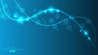 Bilimsel altıgen kalıbın modern fütüristik arka planı. Parçacık, tıbbi, teknoloji, kimya ve bilim için molekül yapısına sahip sanal soyut bir arka plan. Sosyal ağ vektörü