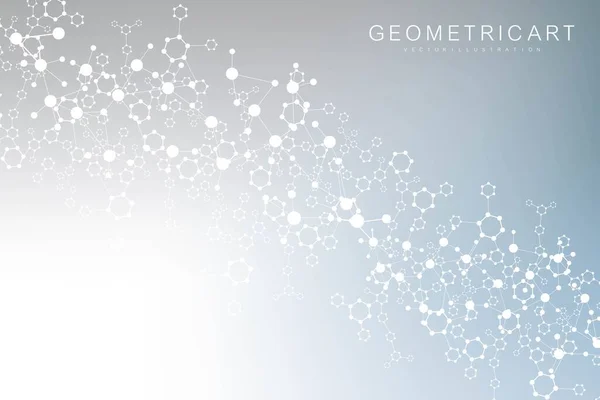 Molécula de estructura y comunicación. ADN, átomo, neuronas. Concepto científico para su diseño. Líneas conectadas con puntos. Medicina, tecnología, química, antecedentes científicos. Ilustración vectorial. — Vector de stock