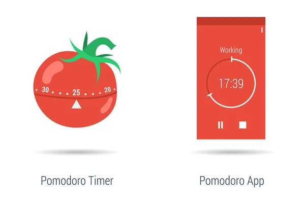 Concept de minuterie pomodoro et app — Image vectorielle