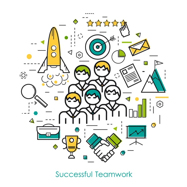 Line Art Concept - Successful Teamwork — Stock Vector