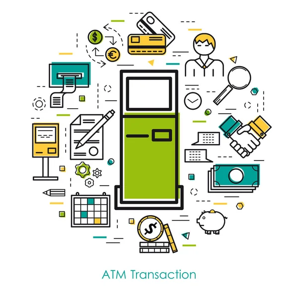 Концепція Line Art - ATM Transaction — стоковий вектор