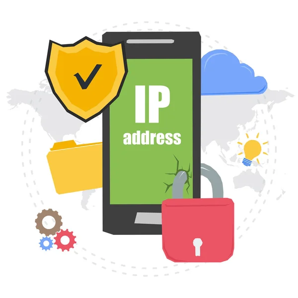 Geschützte IP-Adresse auf dem Telefonmonitor — Stockvektor