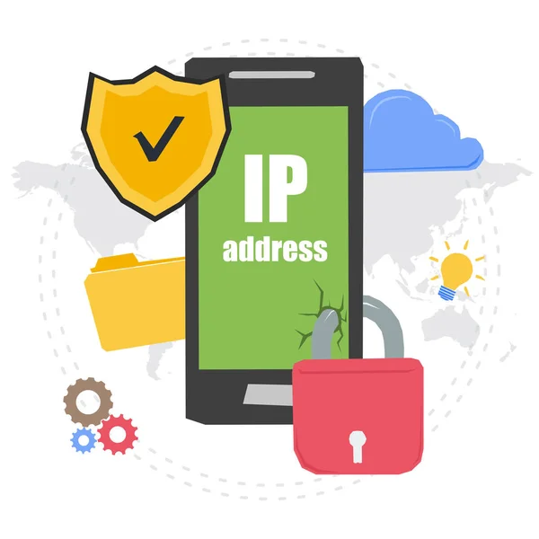 ADRESSE IP PROTÉGÉE sur l'écran du téléphone — Image vectorielle