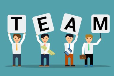 Takım harflerle dört düz iş adamları ayarla