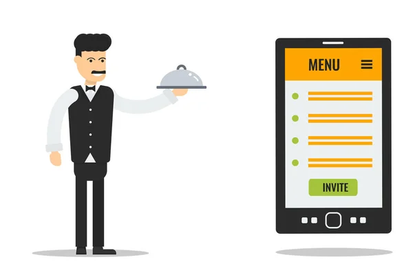 Garçom com a lista de menus — Vetor de Stock