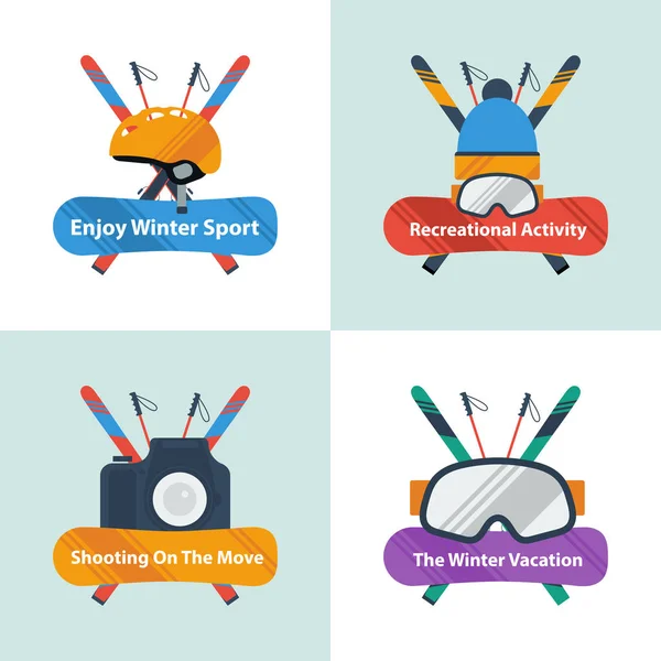 Quattro concetti di sport invernali con testo — Vettoriale Stock