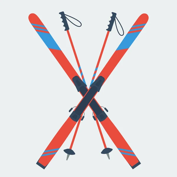 Pair of red skis and ski poles — Stock Vector