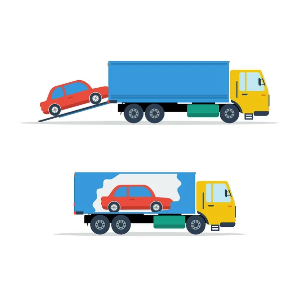 Pequeno avto carregamento em caminhão — Vetor de Stock