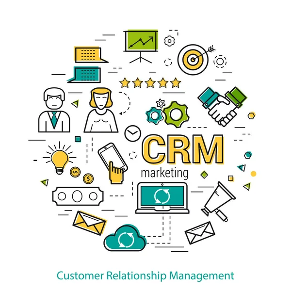 Conceito de Arte de Linha de Vetor de CRM — Vetor de Stock