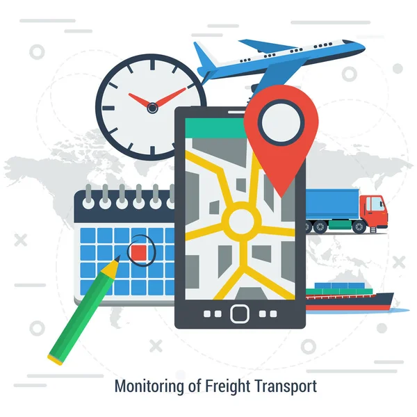 Controlo do conceito de transporte de mercadorias — Vetor de Stock