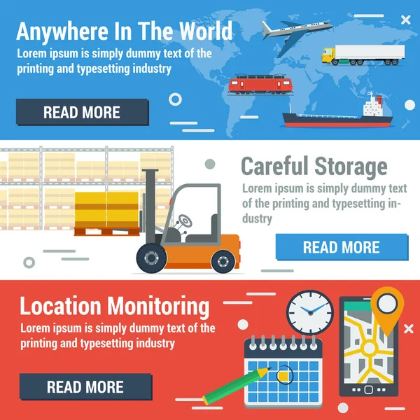Tři bannery dopravu a logistické — Stockový vektor