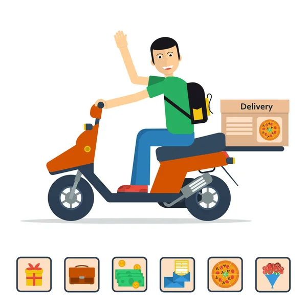 Man op scooter levering — Stockvector