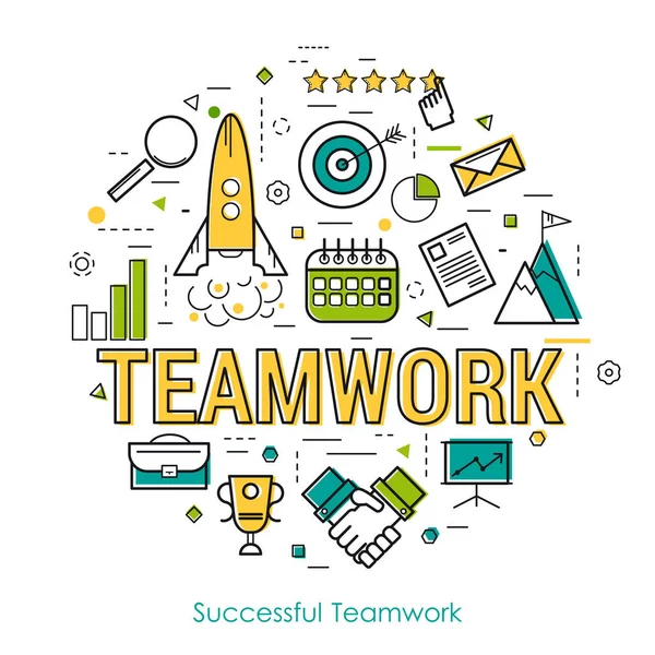 Lijn Art Concept - succesvol Teamwork Concept — Stockvector