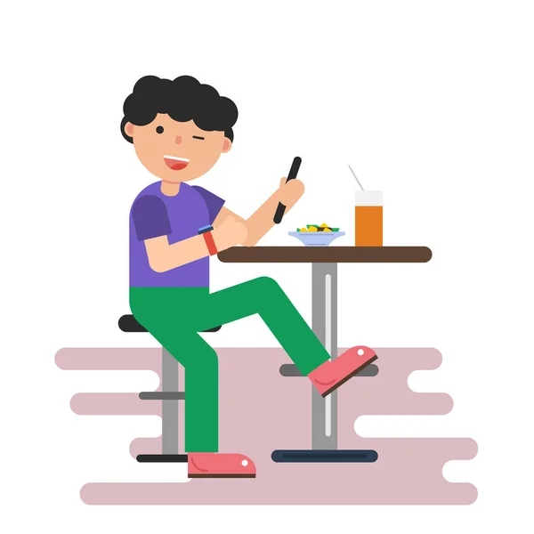 Guy dans un café avec téléphone portable — Image vectorielle