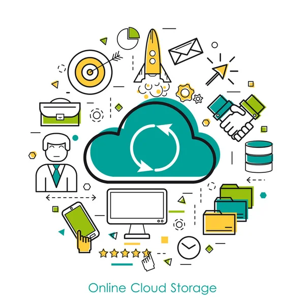 LineArt Concept - Online Cloud Storage — Stock Vector