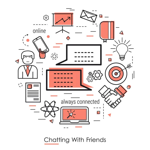 Red Line Art Concept - Chatting with Friends — стоковый вектор