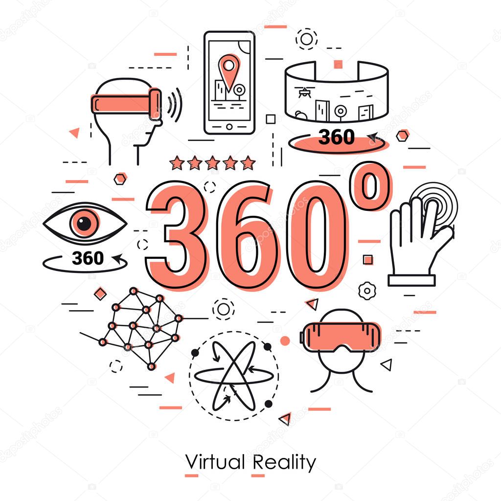 Virtual Reality 360 - Red Line Art Concept