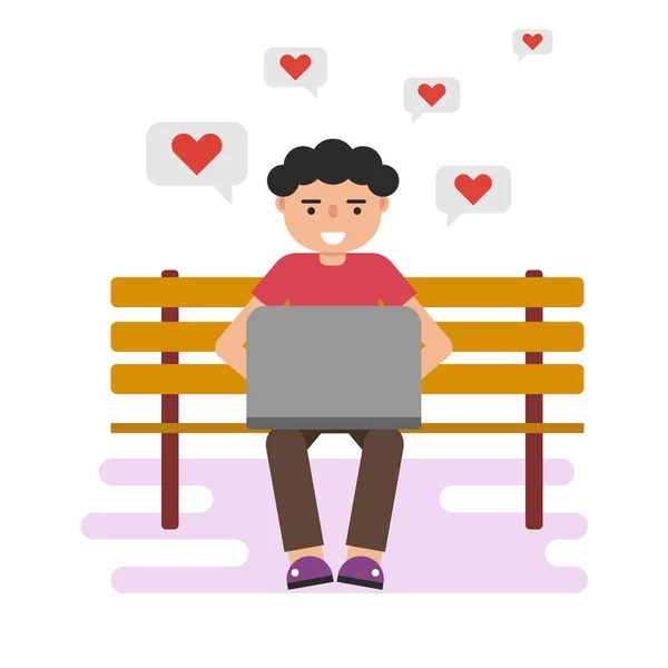 The guy on the bench with a laptop — Stock Vector