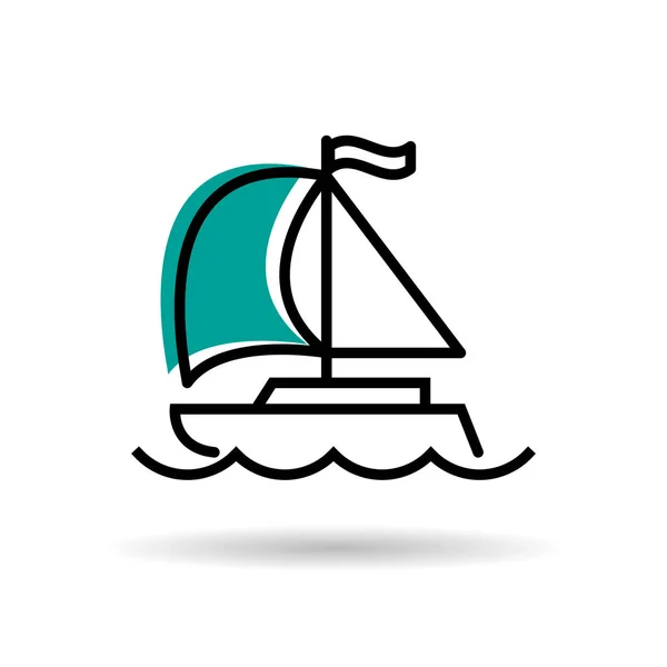 Liniensymbol - Yacht mit Segel und Flagge — Stockvektor