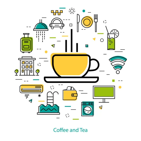 Café y té - Line Art — Vector de stock