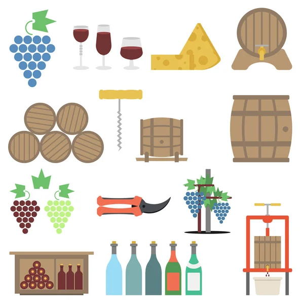 Vine making Flat icon Set — Stock Vector