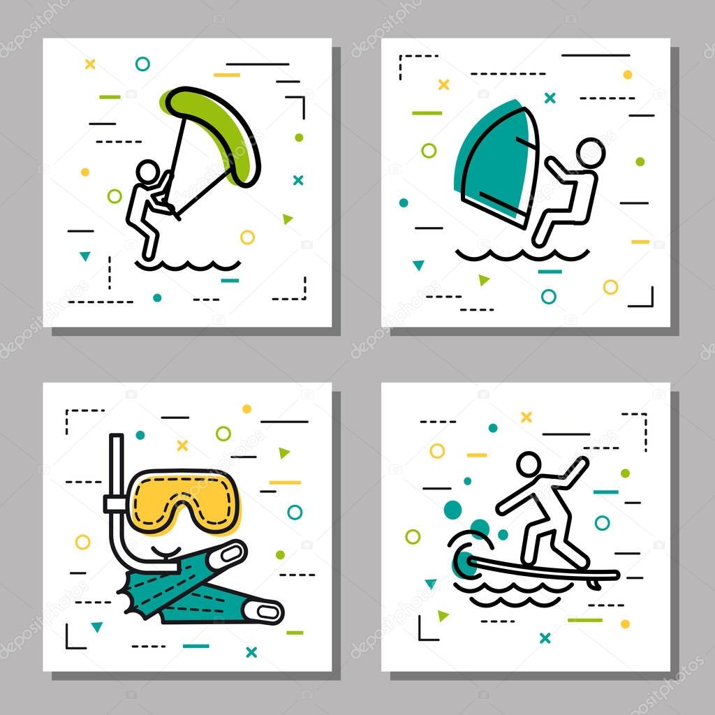 Four sea water activity linear icons