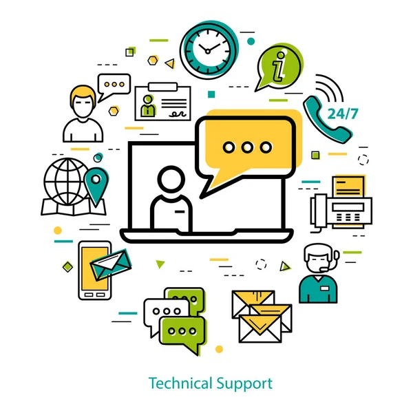 Technical Support - Line round concept — Stock Vector