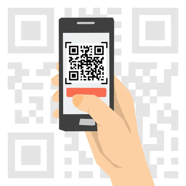 Digitalização de código QR - mão com telefone —  Vetores de Stock