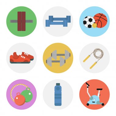 Dokuz renk düz Icon set - Fitness