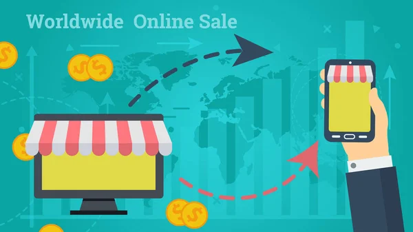 Бизнес-баннер - всемирная онлайн-продажа — стоковый вектор