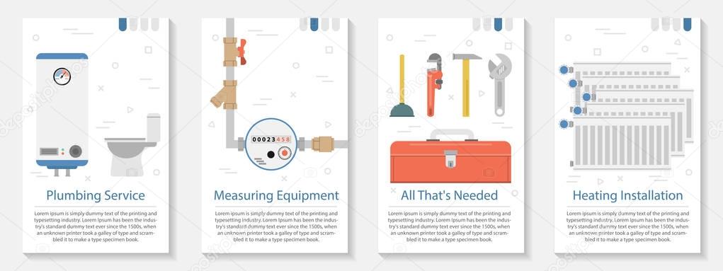 Four banner for plumber service — Stock Illustration Four banner for plumber service Vector Graphics
