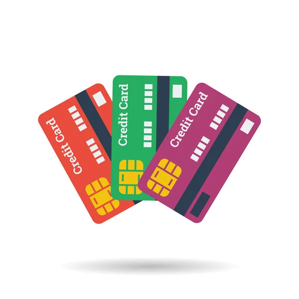 Ícone de três cartões de crédito de plástico — Vetor de Stock