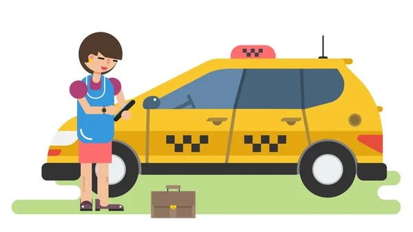 Femme d'affaires appelle un taxi par téléphone — Image vectorielle