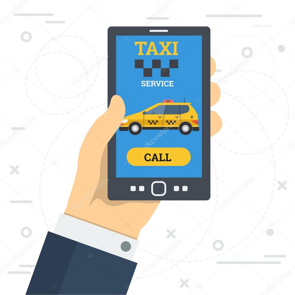 Businessman hand call taxi service by smart phone