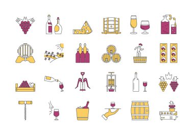 4 - şarap üretimi doğrusal renk Icon set