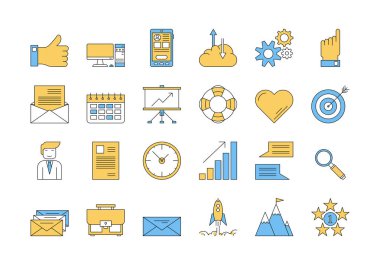 1 - iş doğrusal renk Icon set