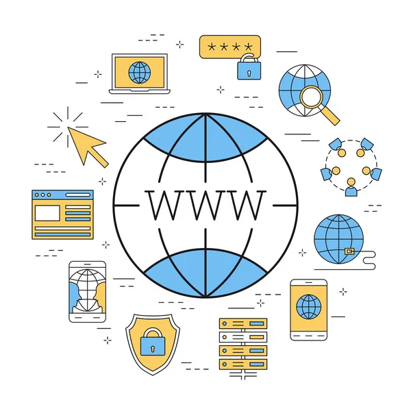 Round linear concept of WWW — Stock Vector