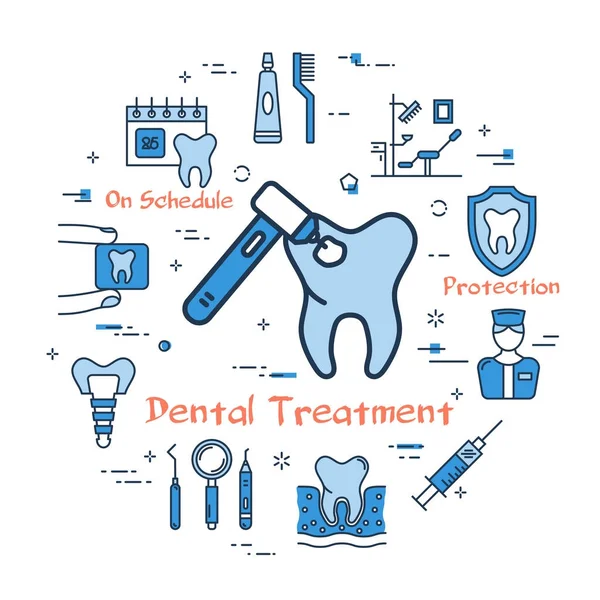 Conceito redondo azul - Tratamento dentário —  Vetores de Stock
