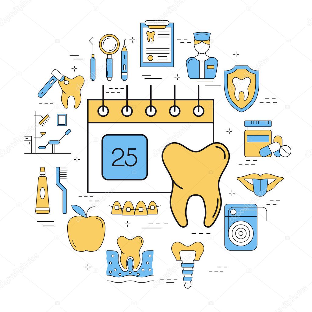 Round linear concept of calendar dental care