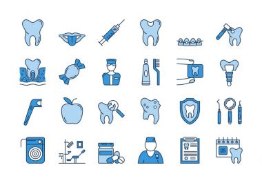 07 mavi diş bakım Icons set