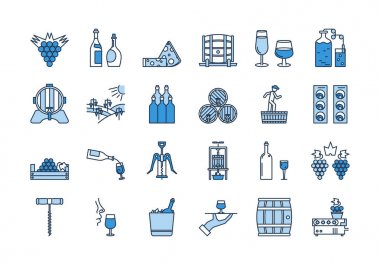 04 mavi şarap üretim Icon set