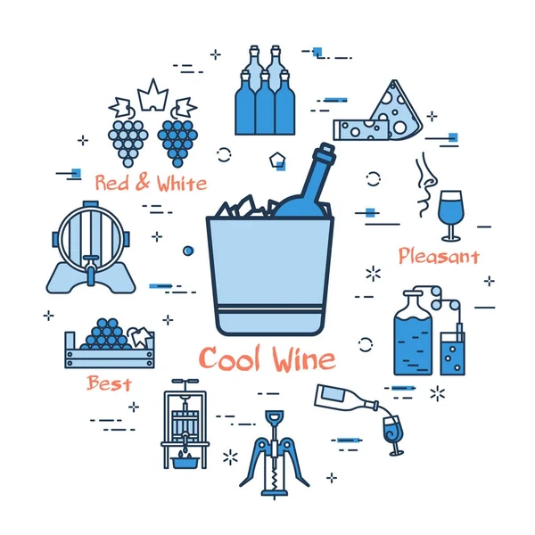 Conceito redondo azul - Vinho fresco —  Vetores de Stock