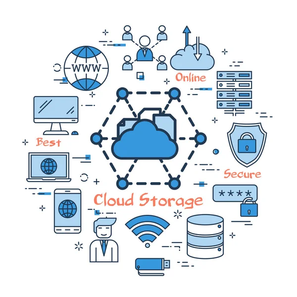 Concetto di cloud storage rotondo blu — Vettoriale Stock