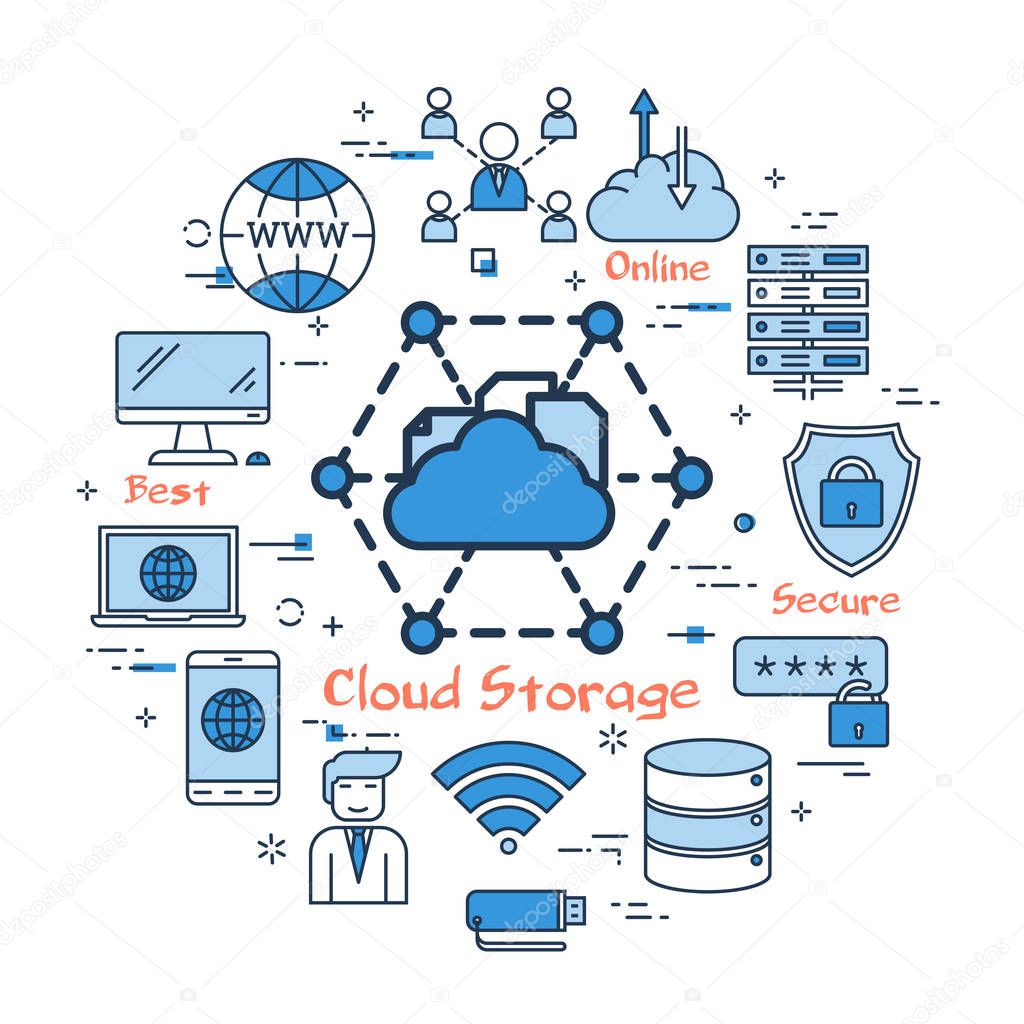 Blue round cloud storage concept